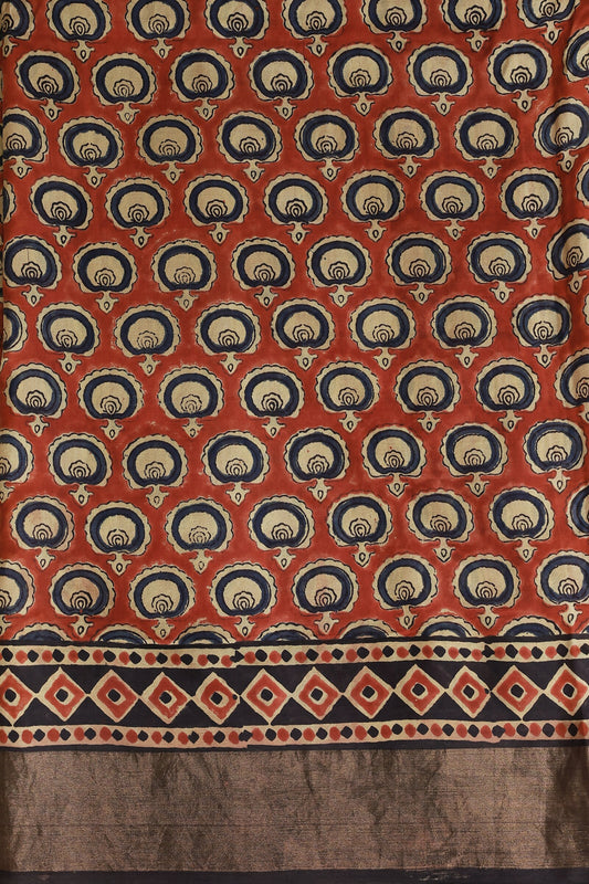 Bangalore Silk Saree With Handblock Print, fabric detail