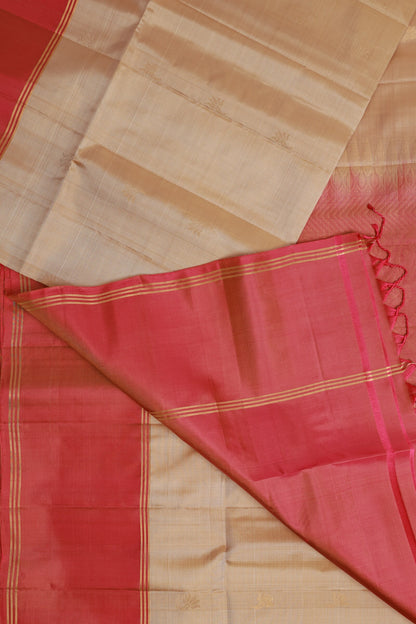 Beige And Pink Pure Silk Saree, design view 3