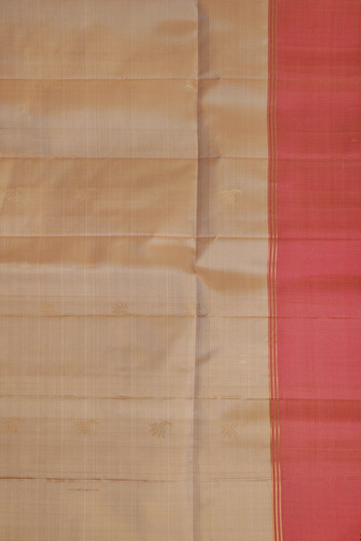 Beige And Pink Pure Silk Saree, fabric detail