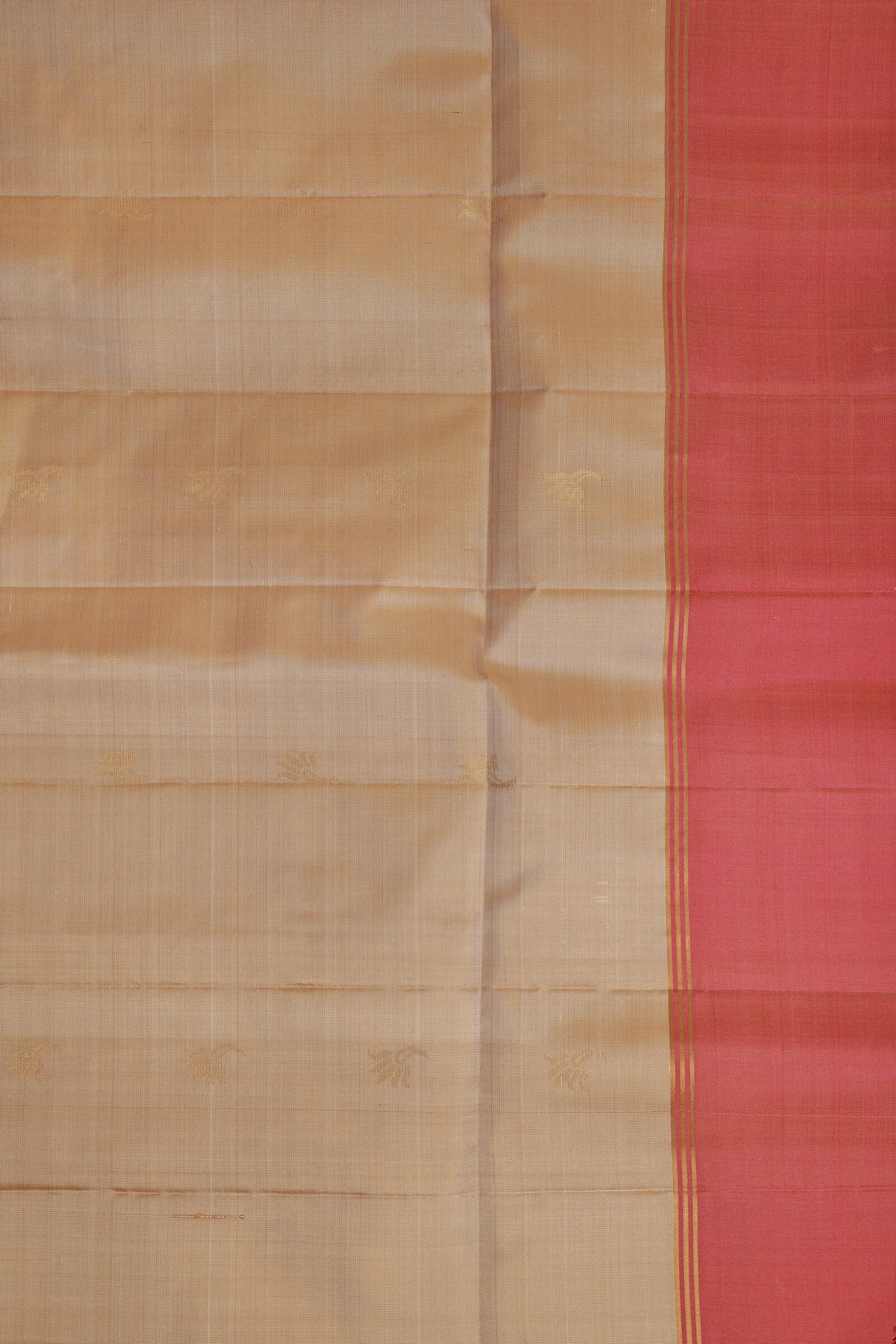 Beige And Pink Pure Silk Saree, fabric detail
