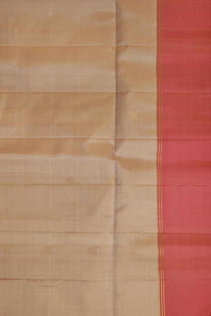 Beige And Pink Pure Silk Saree, fabric detail