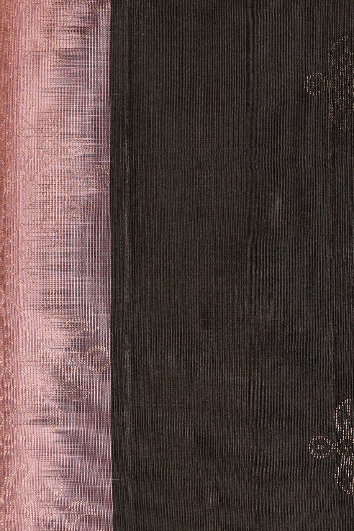 Black And Onion Pink Pure Silk Saree With Kolam Buttas On Body And Pallu, fabric detail
