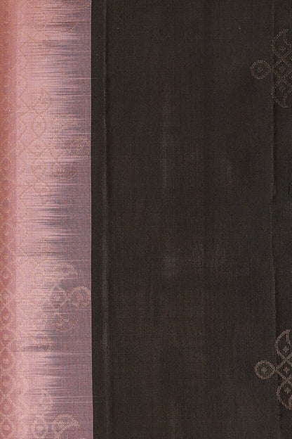 Black And Onion Pink Pure Silk Saree With Kolam Buttas On Body And Pallu, fabric detail