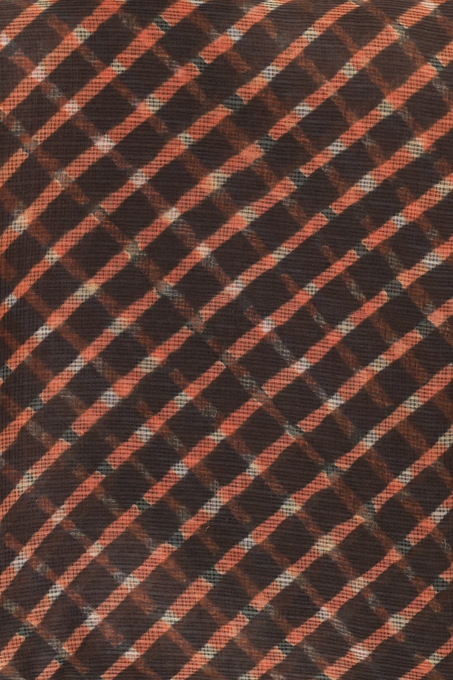Black And Orange Kota Doria Lahariya Saree, fabric detail