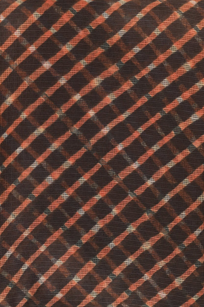 Black And Orange Kota Doria Lahariya Saree, fabric detail