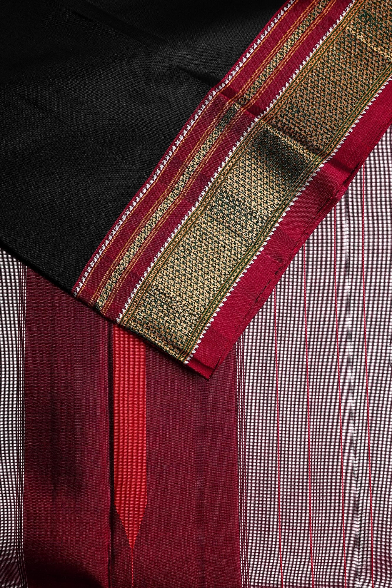 Black Ilkal Saree with Meroon Border