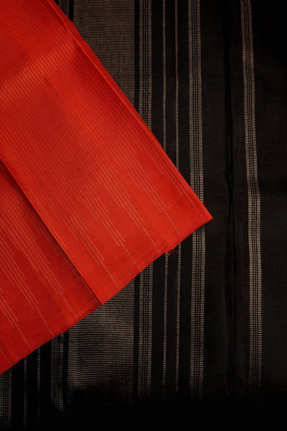 Black Zari Line Kanjeevaram Saree with Burned Orange Small Border