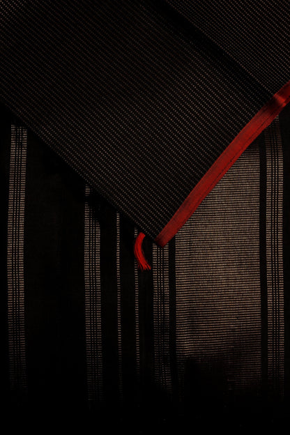 Black Zari Line Kanjeevaram Saree with Burned Orange Small Border