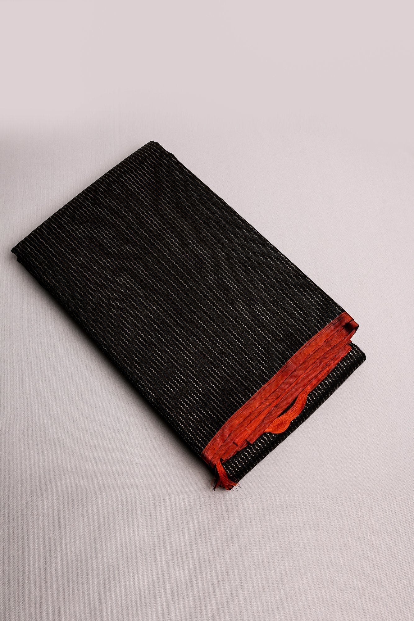Black Zari Line Kanjeevaram Saree with Burned Orange Small Border