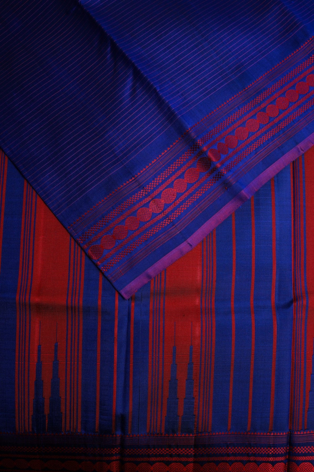 Blue Mulkalmuru Saree with Pink Lines and Pink Thread Border