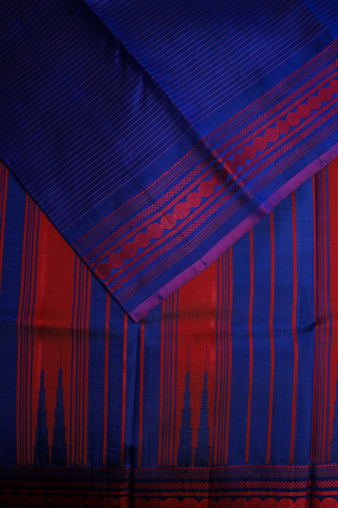 Blue Mulkalmuru Saree with Pink Lines and Pink Thread Border