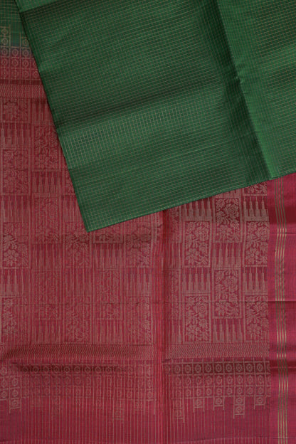 Bottle Green And Pink Border Pure Silk Saree, folded saree view