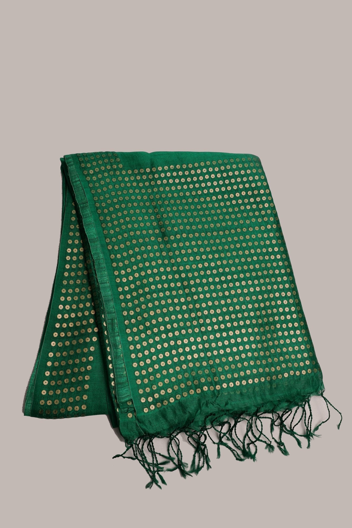 Bottle Green Matka Silk Saree with Sequence Weaving
