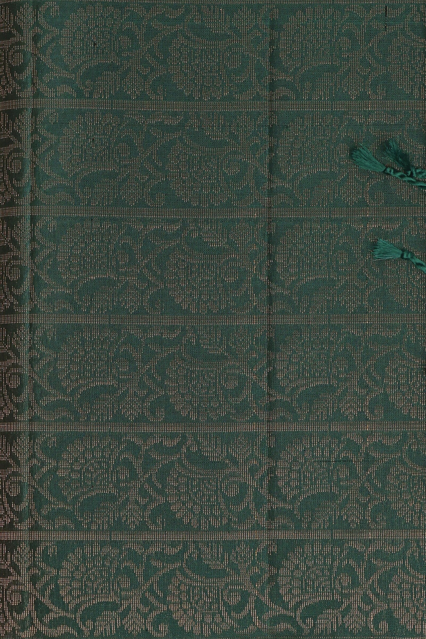 Bottle Green Pure Silk Saree With Small Zari Border, fabric detail