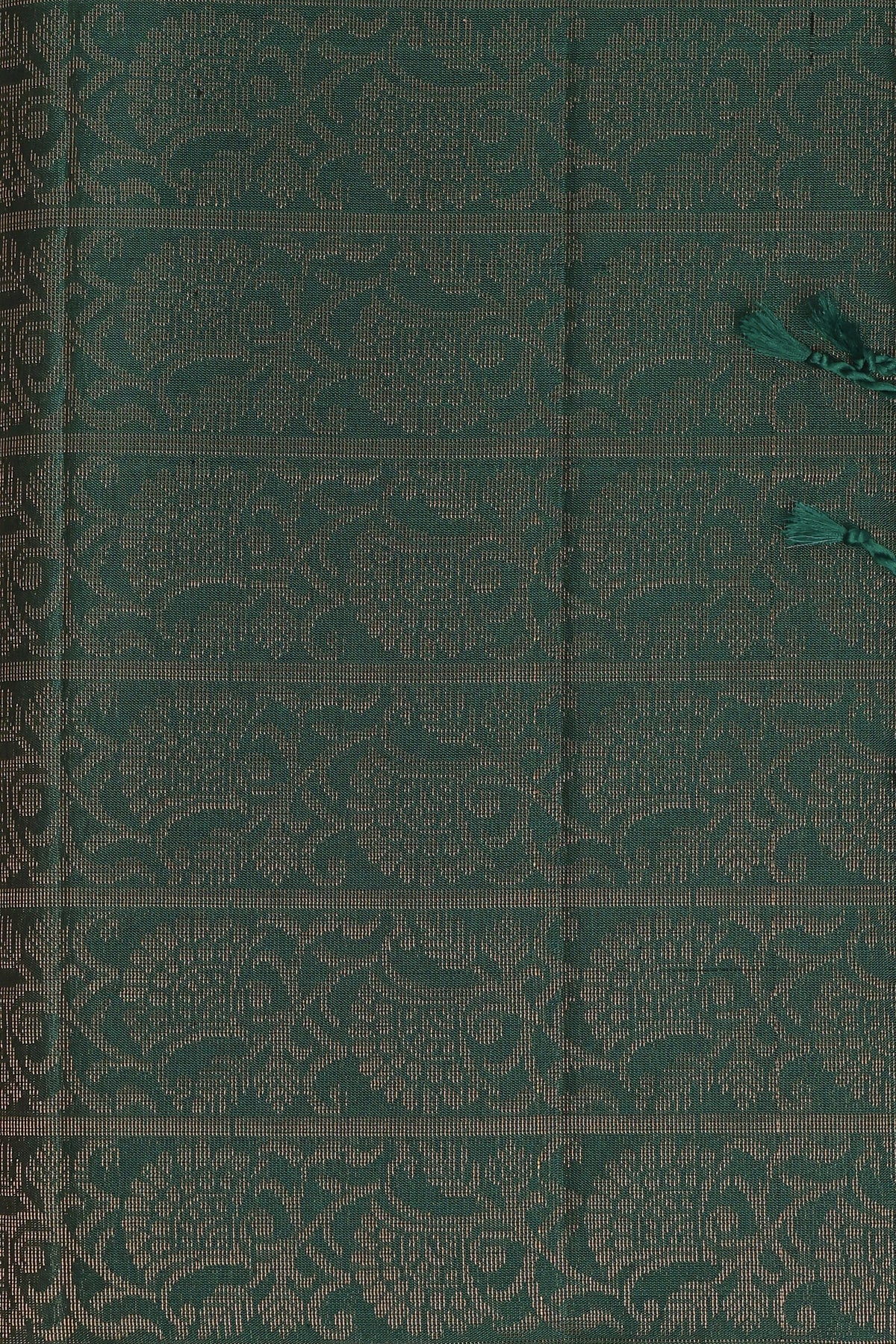Bottle Green Pure Silk Saree With Small Zari Border, fabric detail
