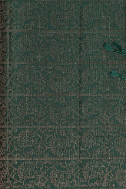 Bottle Green Pure Silk Saree With Small Zari Border, fabric detail
