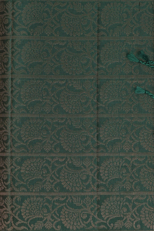 Bottle Green Pure Silk Saree With Small Zari Border, fabric detail