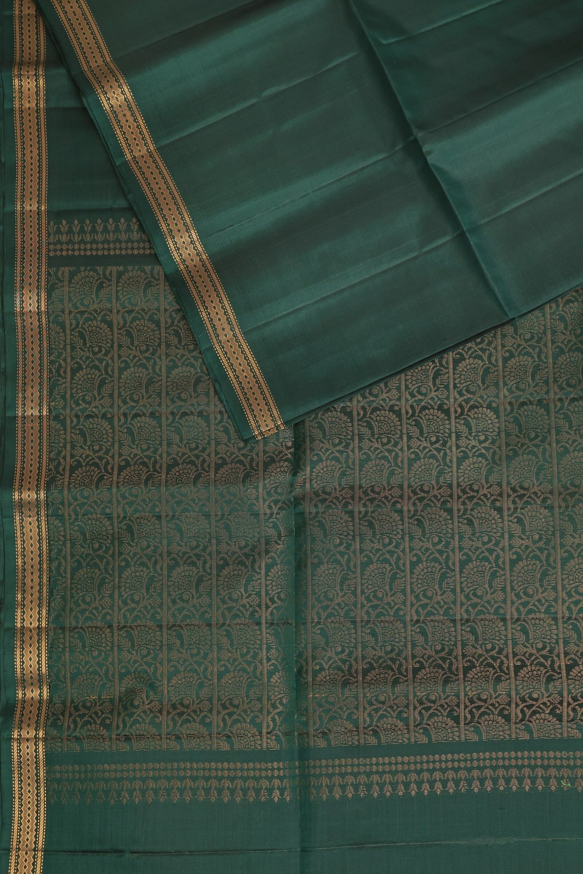 Bottle Green Pure Silk Saree With Small Zari Border, design view 3