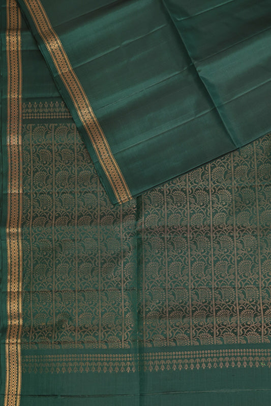 Bottle Green Pure Silk Saree With Small Zari Border, design view 3