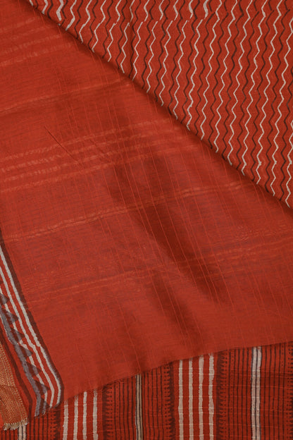 Brick Red Chanderi Silk Saree With Zari Border, folded saree view