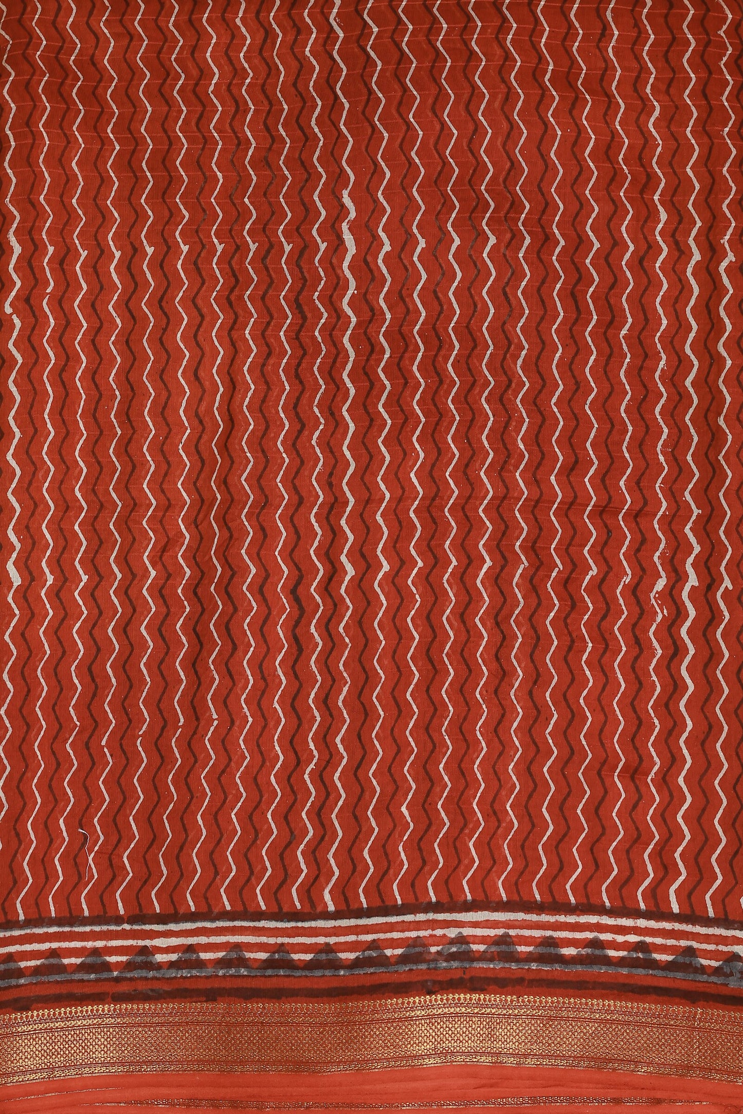 Brick Red Chanderi Silk Saree With Zari Border, fabric detail