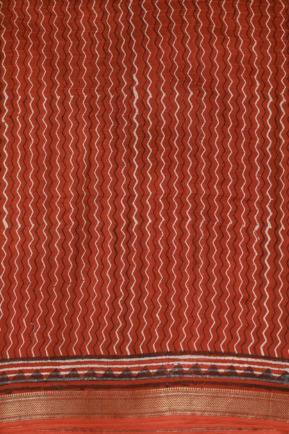 Brick Red Chanderi Silk Saree With Zari Border, fabric detail