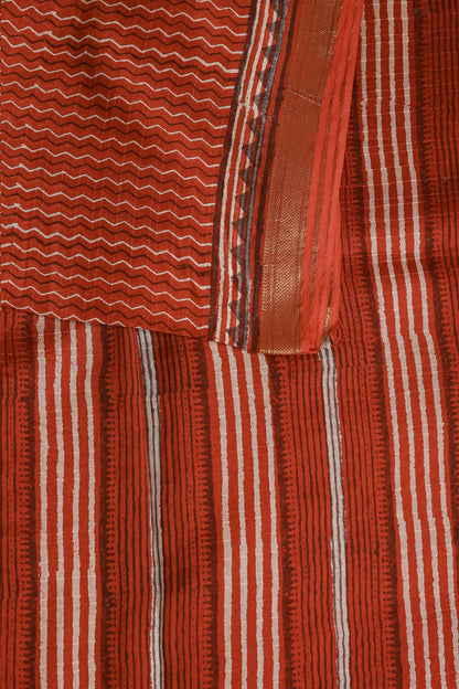 Brick Red Chanderi Silk Saree With Zari Border, design view 3