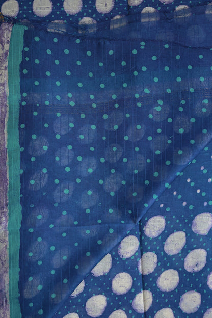 Chanderi Indigo Handblock Print Saree With Zari Border Design A, folded saree view