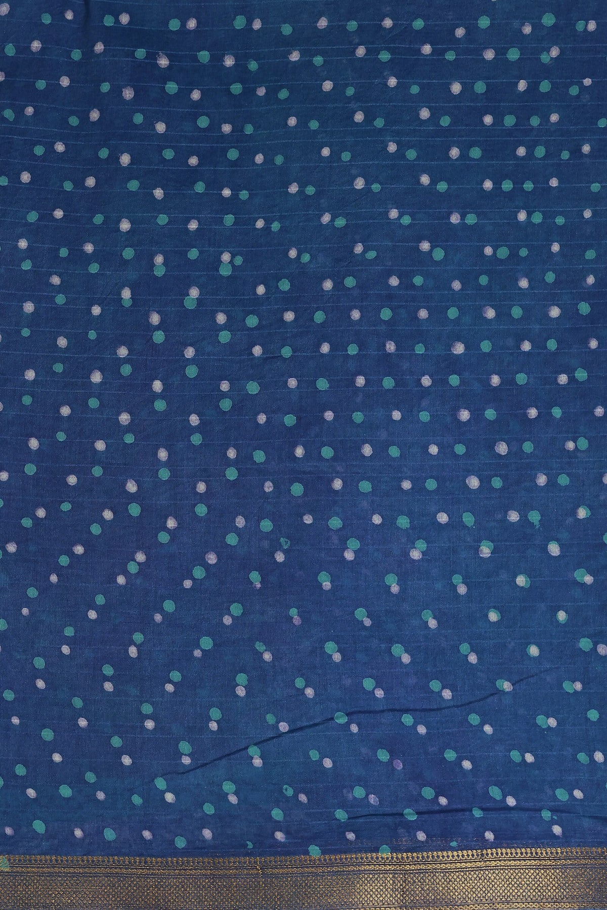 Chanderi Indigo Handblock Print Saree With Zari Border Design A, fabric detail