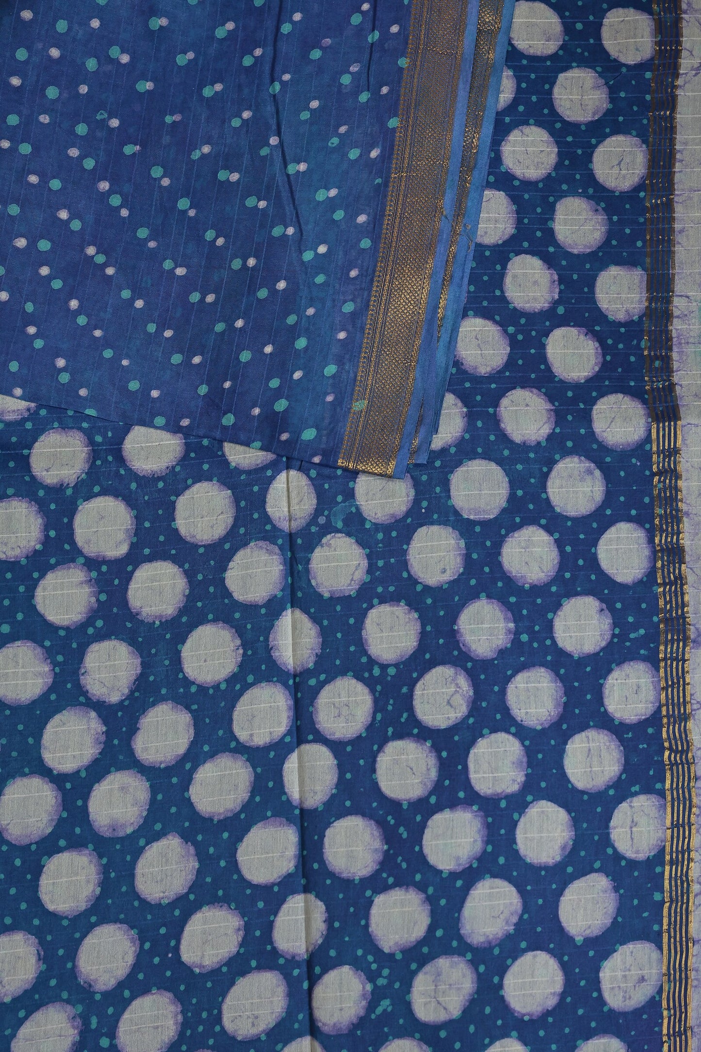 Chanderi Indigo Handblock Print Saree With Zari Border Design A, design view 3