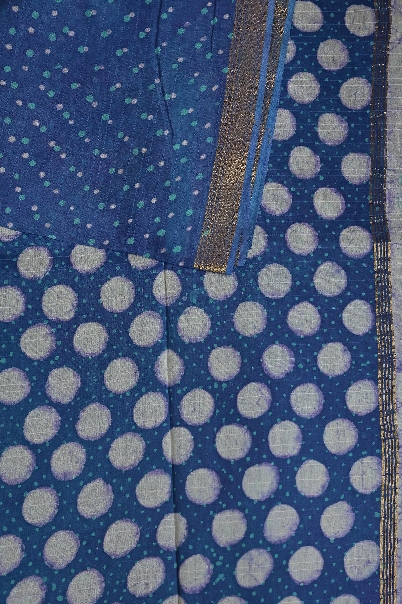 Chanderi Indigo Handblock Print Saree With Zari Border Design A, design view 3