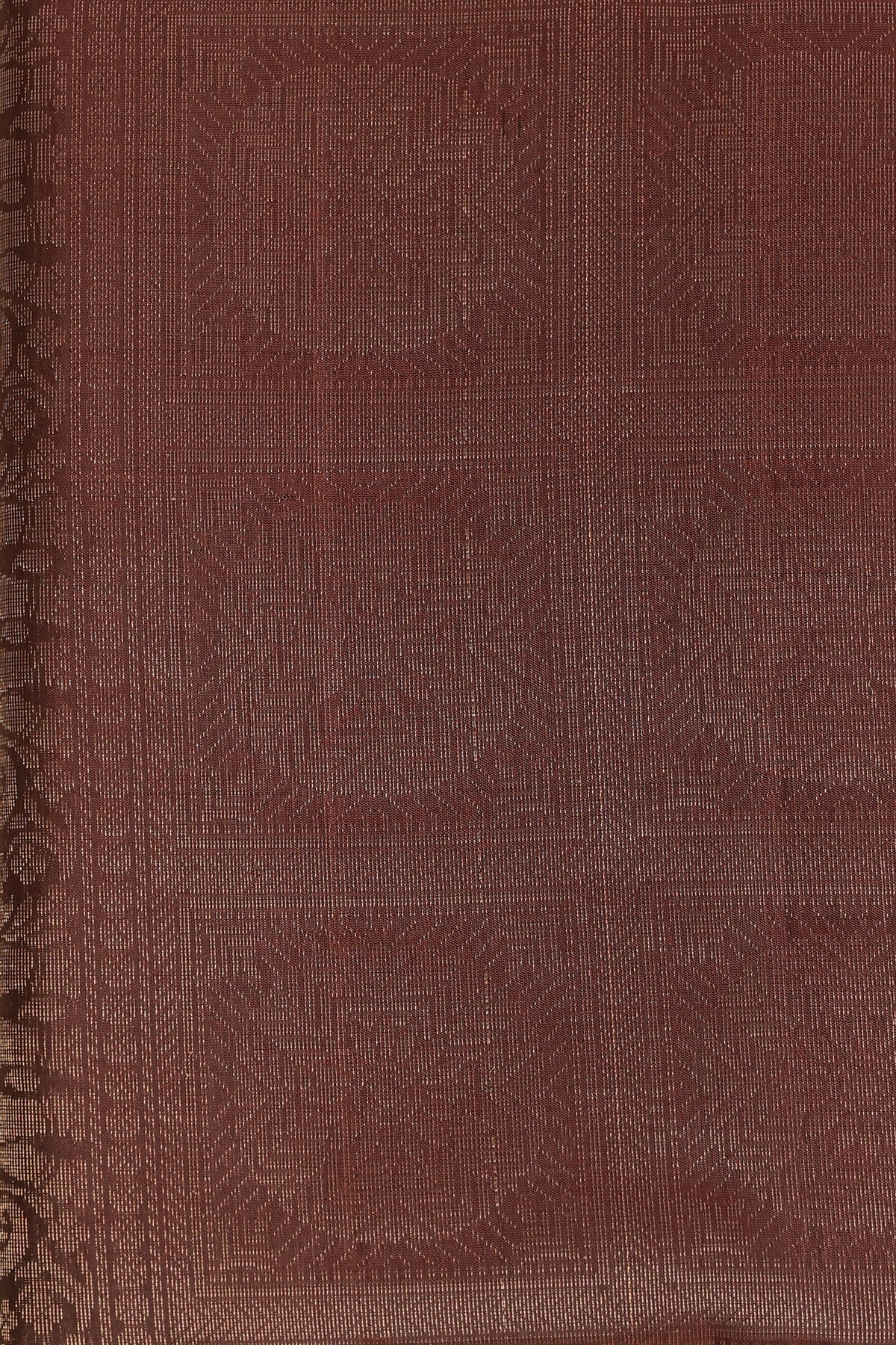 Coffee Brown Pure Silk Saree With Medium Zari Border, fabric detail