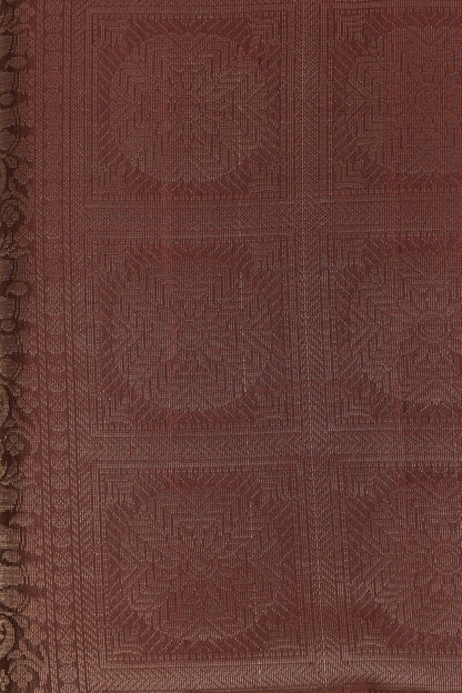 Coffee Brown Pure Silk Saree With Medium Zari Border, fabric detail