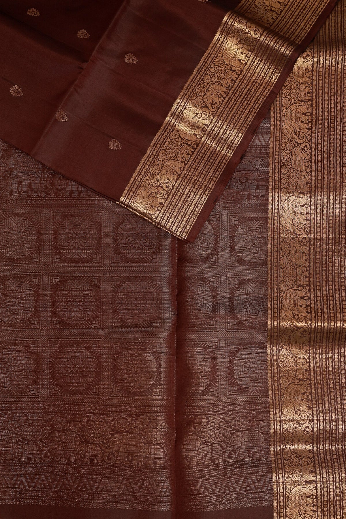Coffee Brown Pure Silk Saree With Medium Zari Border, design view 3