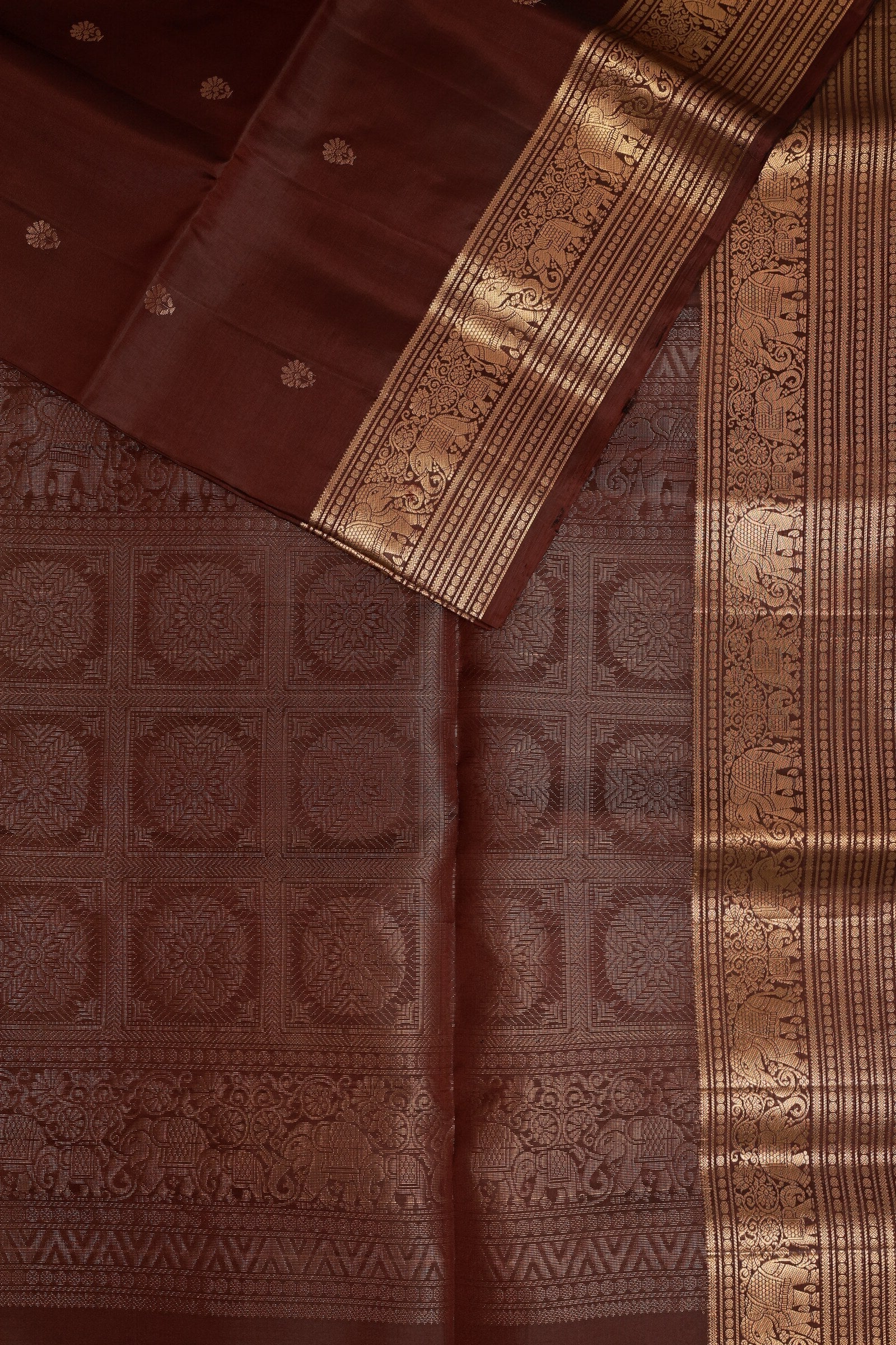 Coffee Brown Pure Silk Saree With Medium Zari Border, design view 3