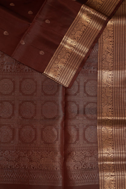 Coffee Brown Pure Silk Saree With Medium Zari Border, design view 3