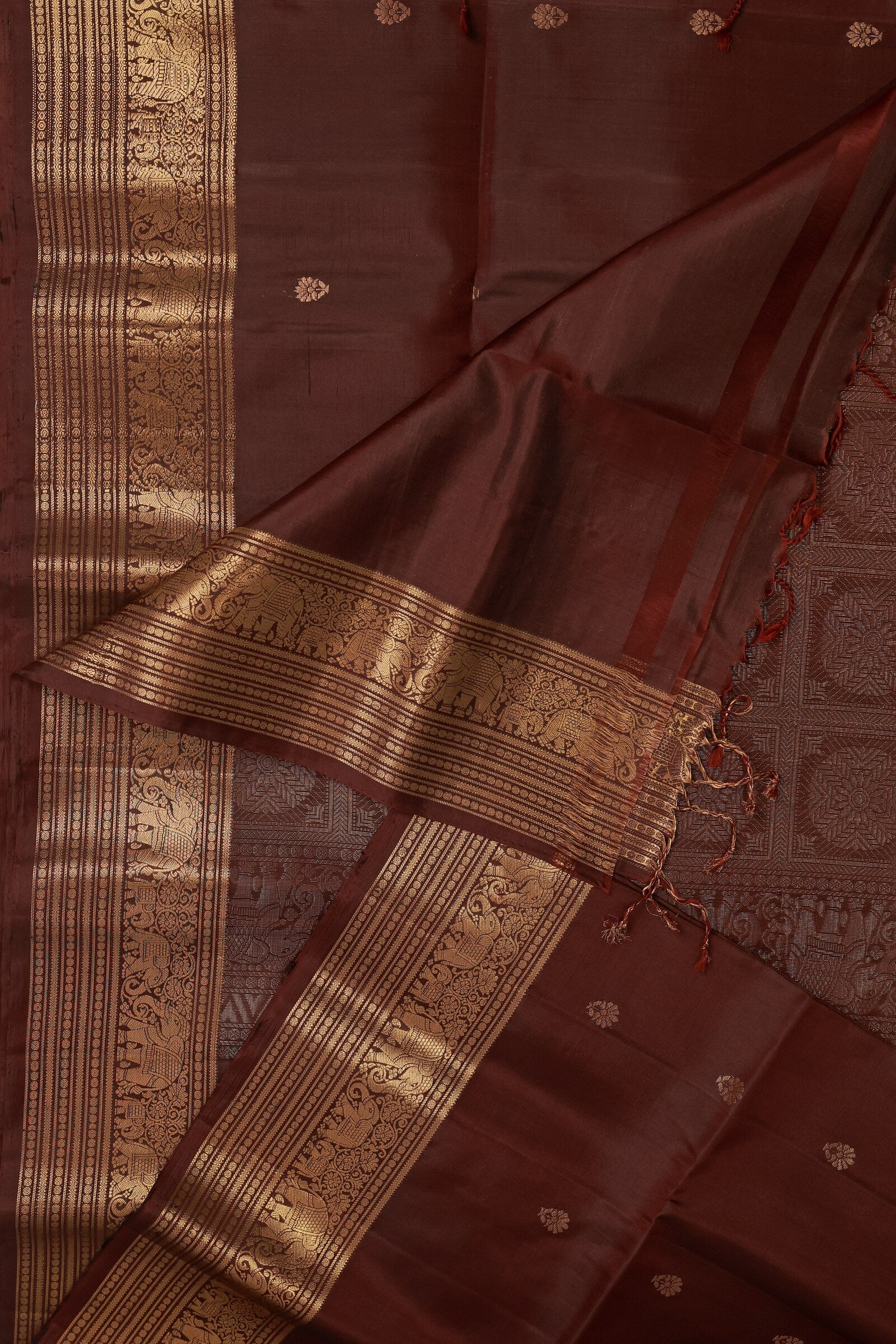 Coffee Brown Pure Silk Saree With Medium Zari Border, design view 4