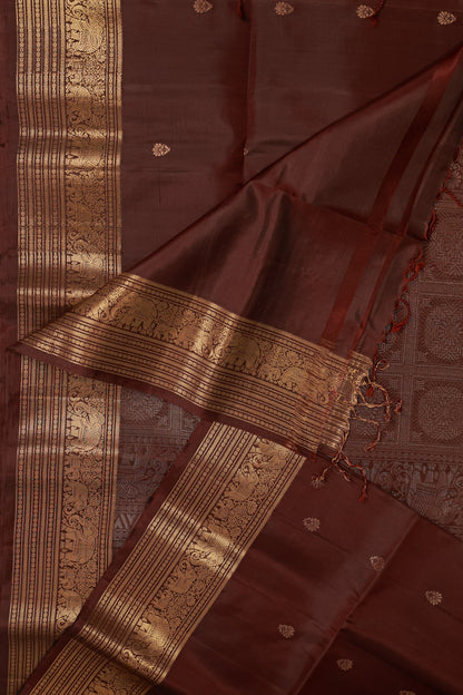 Coffee Brown Pure Silk Saree With Medium Zari Border, design view 4
