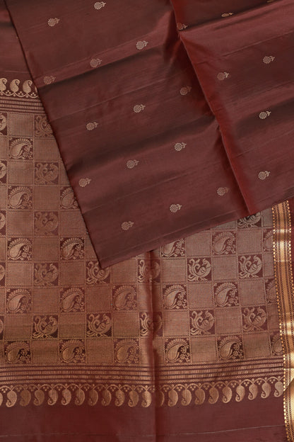 Coffee Brown Pure Silk Saree With Small Zari Border, design view 3