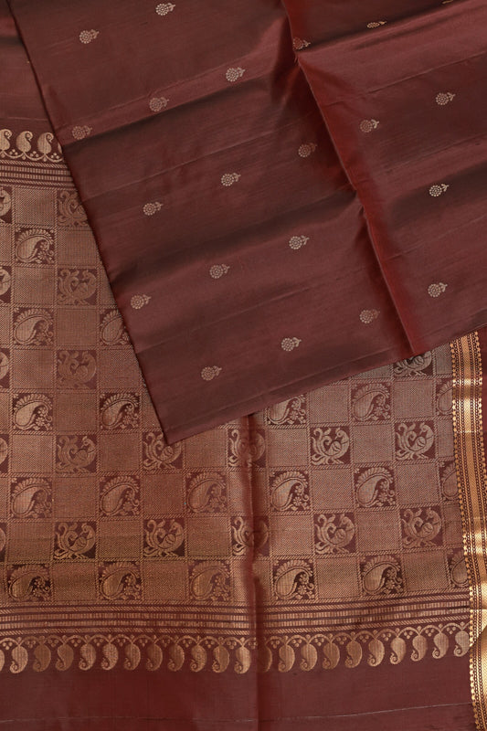 Coffee Brown Pure Silk Saree With Small Zari Border, design view 3