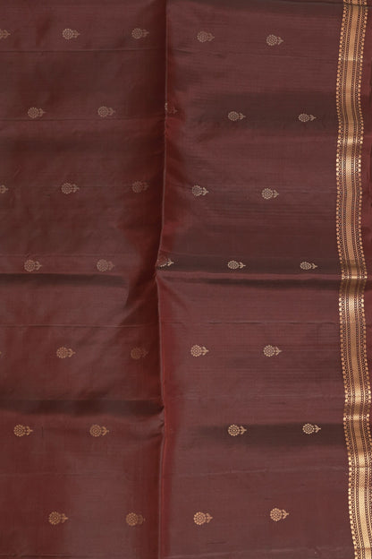 Coffee Brown Pure Silk Saree With Small Zari Border, design view 4