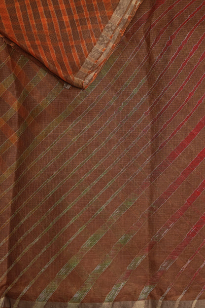 Coffee Brown Silk Kota Lahariya Saree, folded saree view