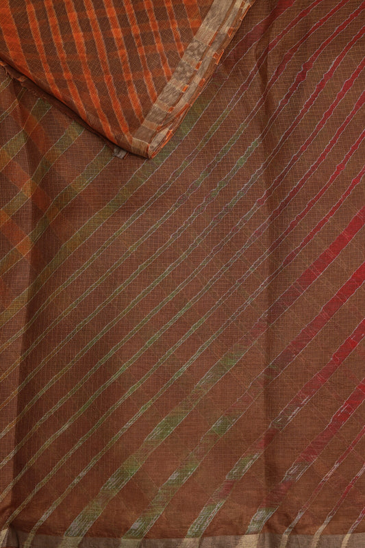Coffee Brown Silk Kota Lahariya Saree, folded saree view