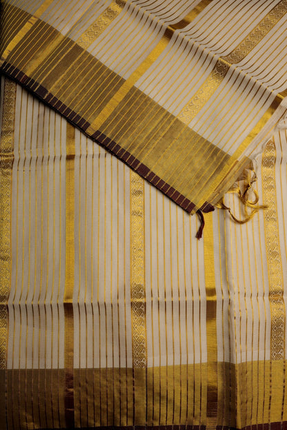Cotton Kerala Set Saree with Golden Zari