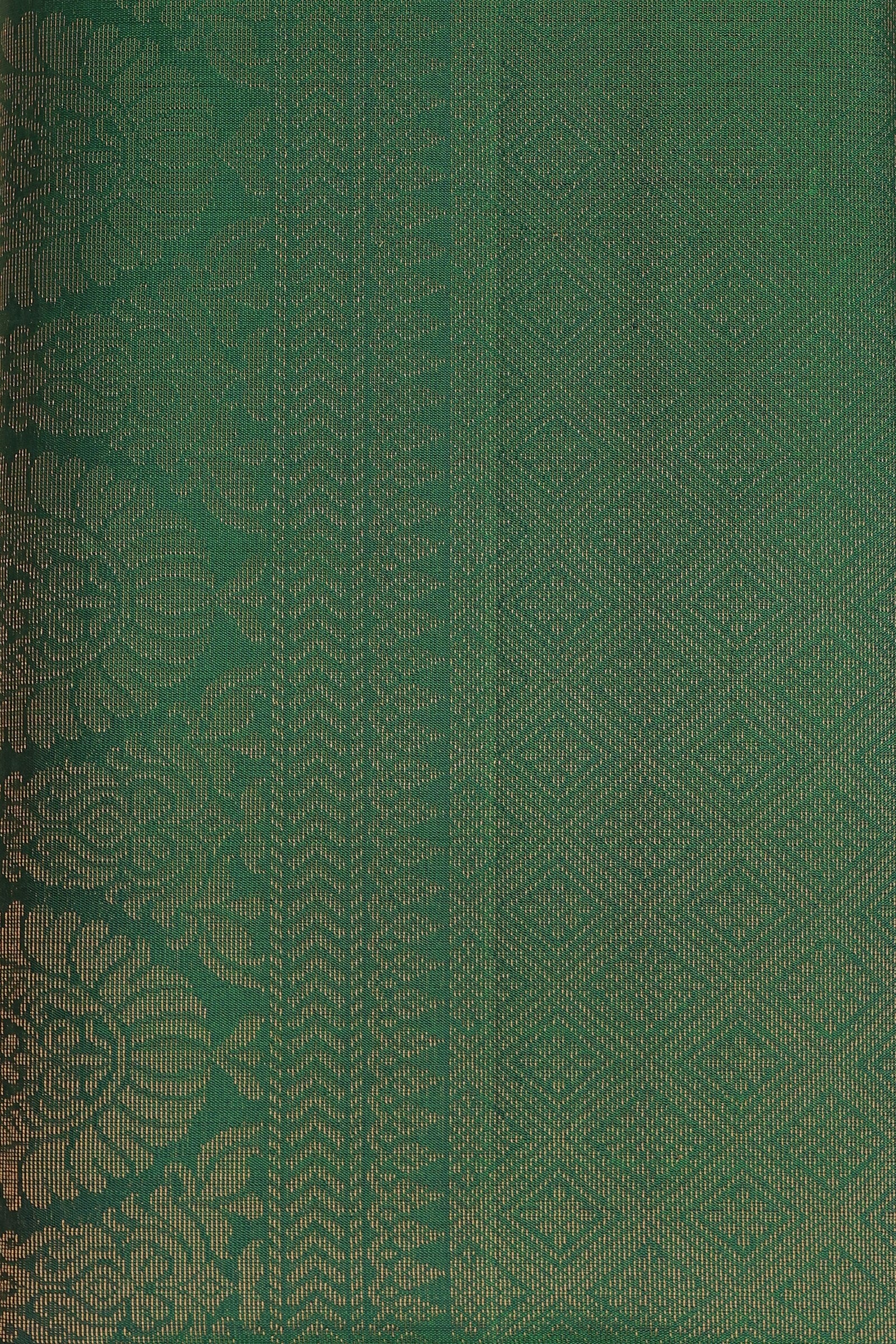 Dark Bottle Green Pure Silk Saree With Zari Mango Buttas On Border, fabric detail