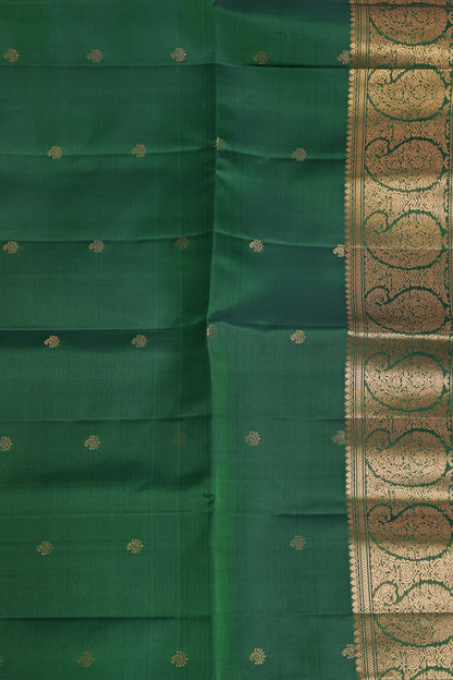 Dark Bottle Green Pure Silk Saree With Zari Mango Buttas On Border, design view 3
