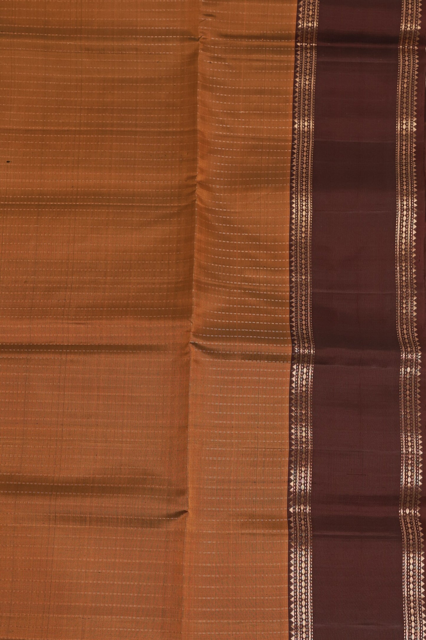 Dark Brick Red And Coffee Brown Pure Silk Saree With Zari Lines And Retta Pettu Border, design view 4