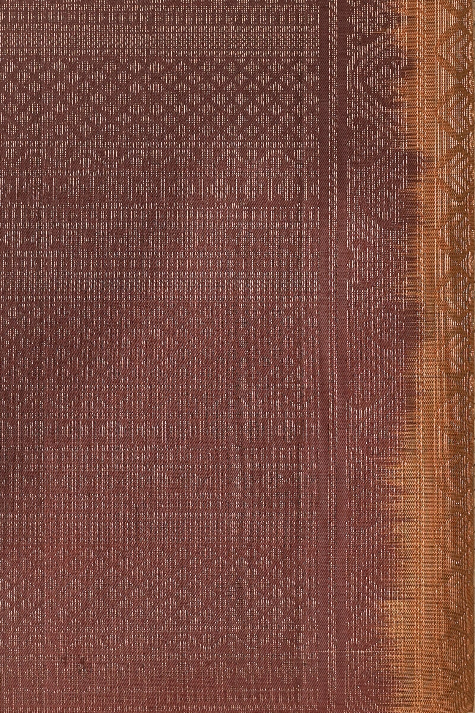 Dark Brick Red And Coffee Brown Pure Silk Saree With Zari Lines And Retta Pettu Border, fabric detail