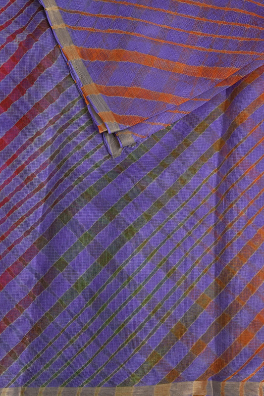Dark Lavender Pink Silk Kota Lahariya Saree, folded saree view