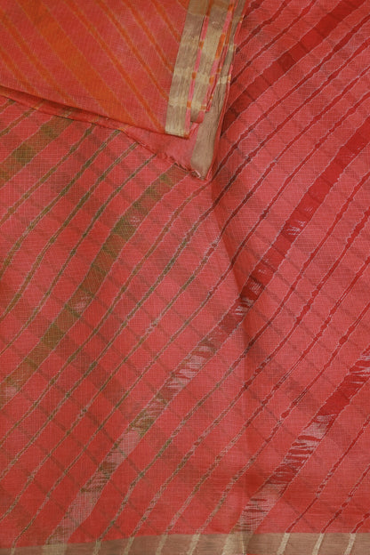 Dark Pink And Peach Silk Kota Lahariya Saree, folded saree view